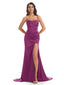 Sexy Mermaid Soft Satin Spaghetti Straps Side Slit Bridesmaid Dresses Online