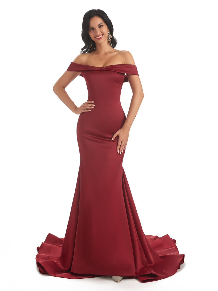 Sexy Mermaid Off The Shoulder Soft Satin Long Bridesmaid Dresses Online