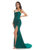 Sexy Mermaid Soft Satin Spaghetti Straps Side Slit Bridesmaid Dresses Online