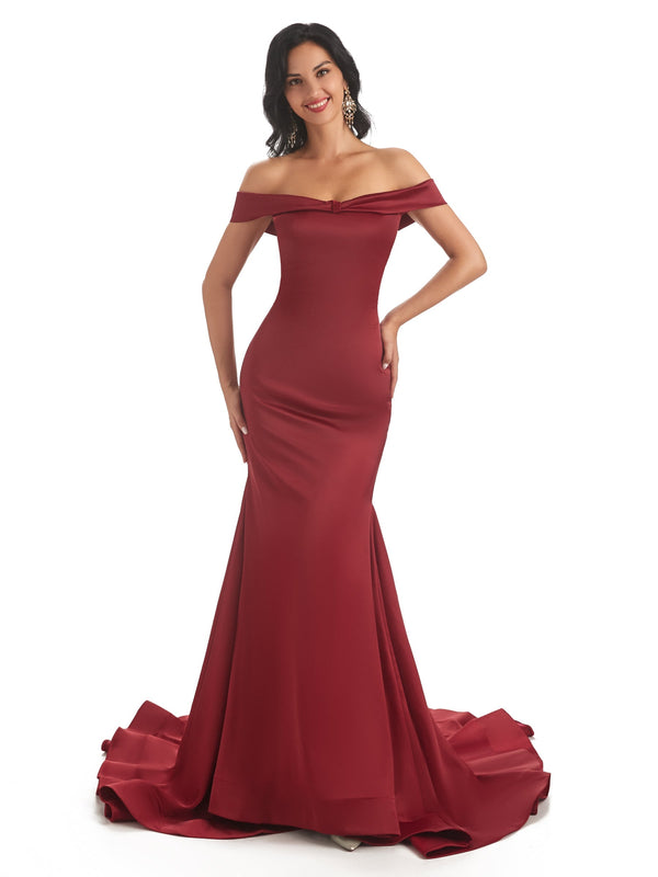 Sexy Mermaid Off The Shoulder Soft Satin Long Formal Prom Dresses Sale