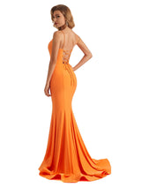 Sexy Mermaid Spaghetti Straps V-neck Stretchy Jersey Long Formal Bridesmaid Dresses
