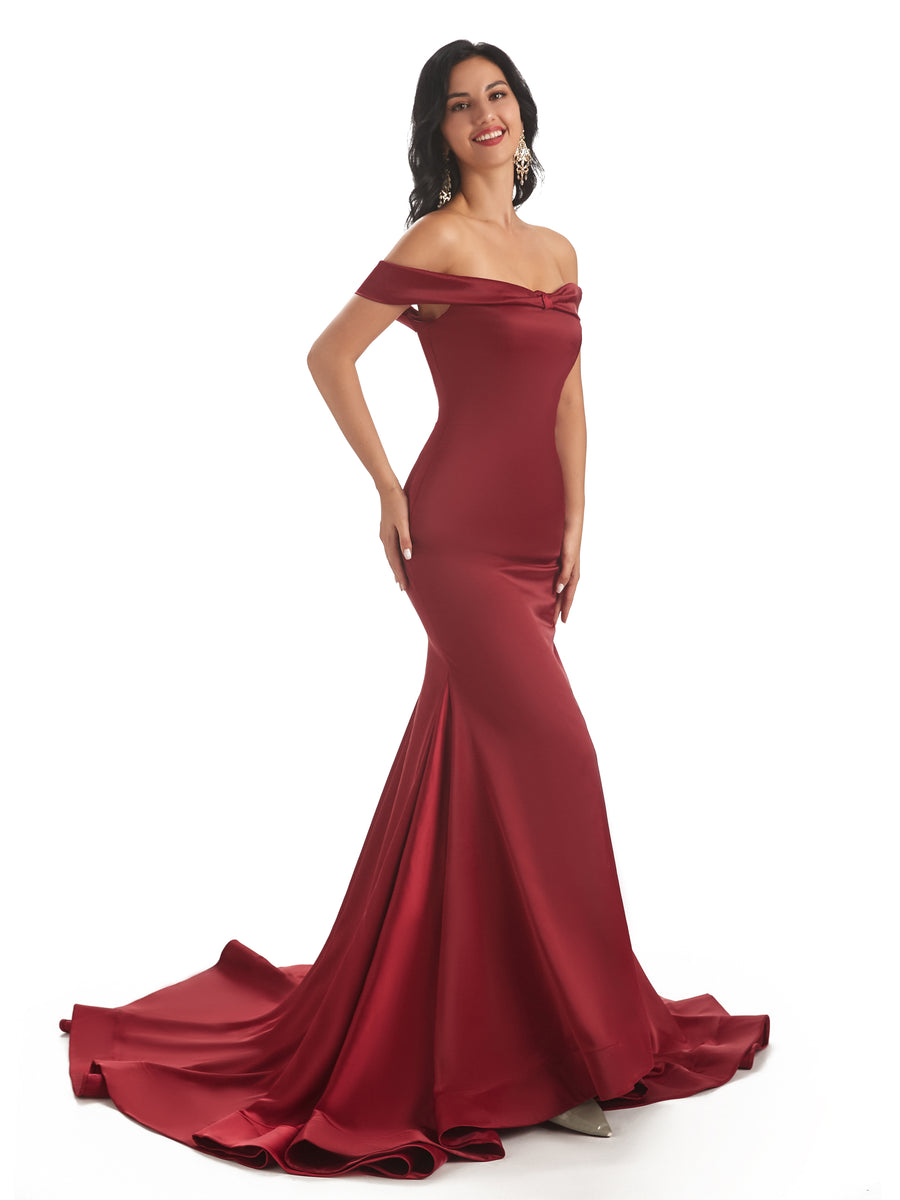 Sexy Mermaid Off The Shoulder Soft Satin Long Bridesmaid Dresses Online