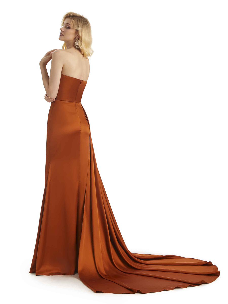Unique Sweetheart Side Slit Soft Satin Long Mermaid Bridesmaid Dresses Online