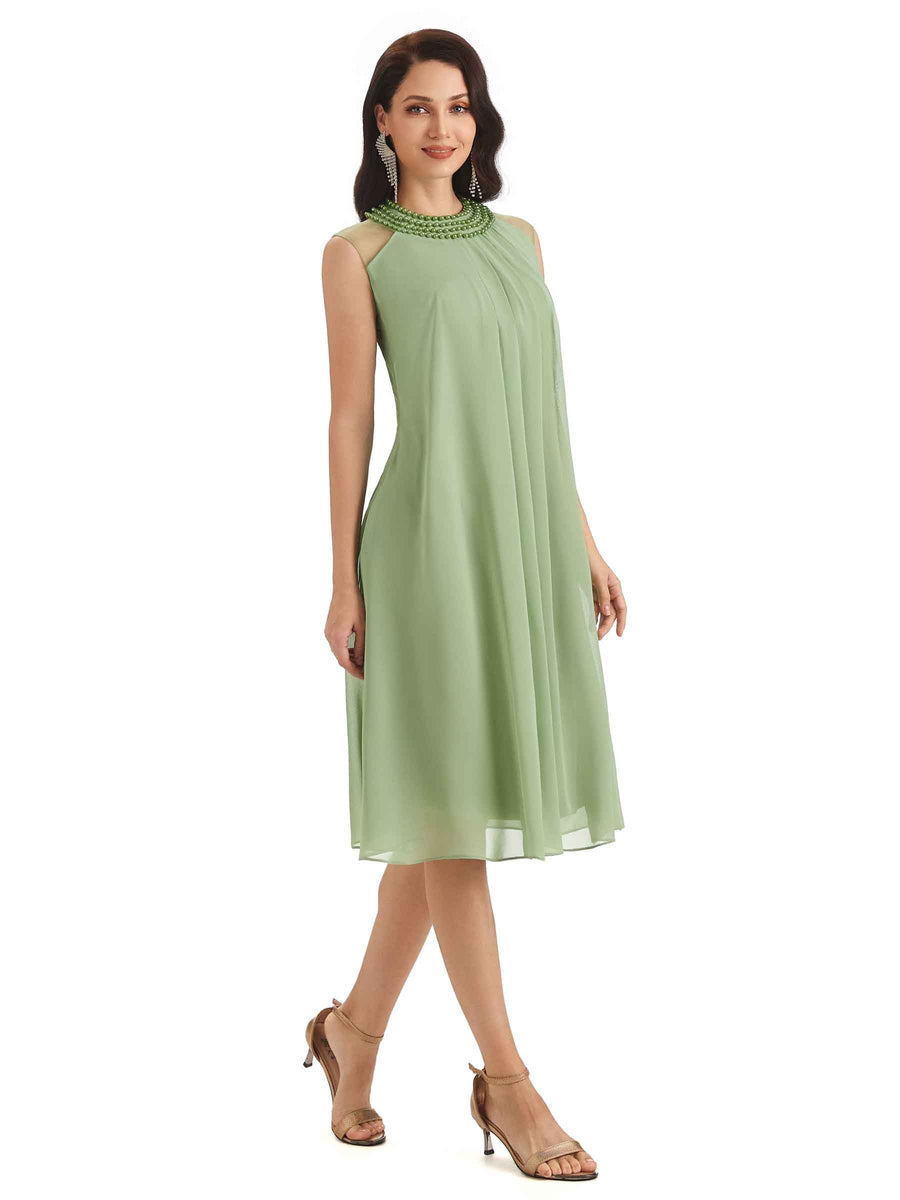 Elegant Chiffon Halter Knee Length Short Mother Of The Bride Dresses