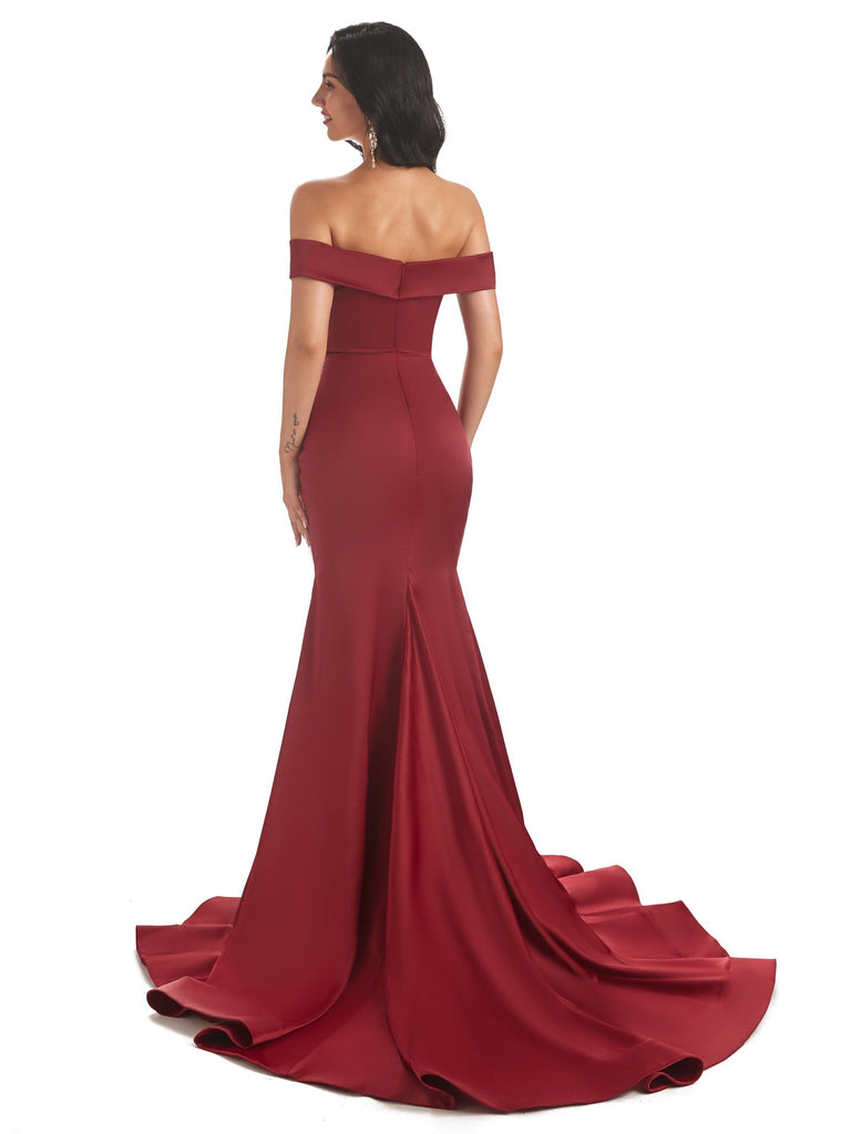 Sexy Mermaid Off The Shoulder Soft Satin Long Formal Prom Dresses Sale