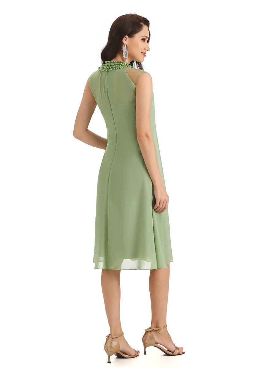 Elegant Chiffon Halter Knee Length Short Mother Of The Bride Dresses