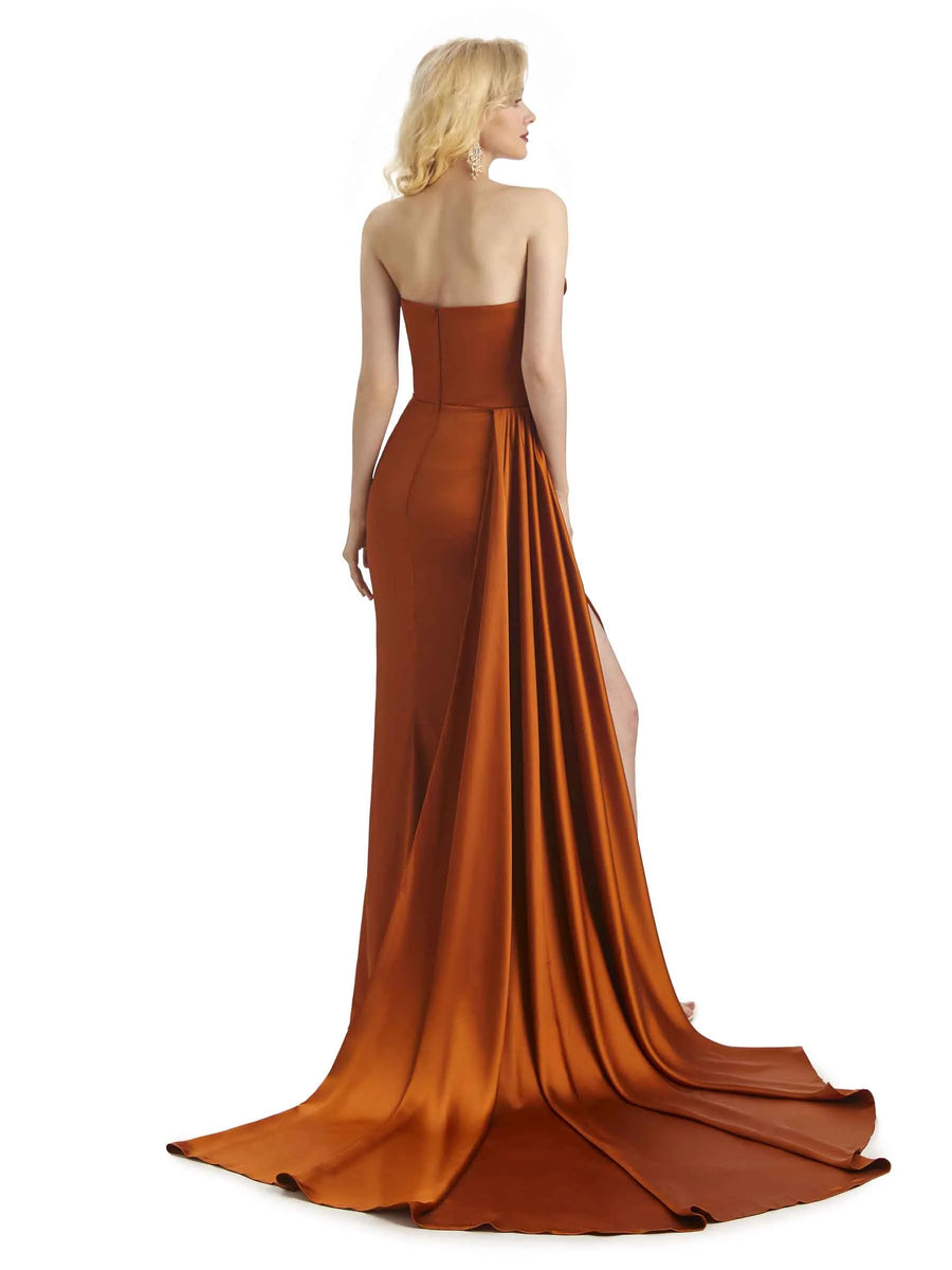 Unique Sweetheart Side Slit Soft Satin Long Mermaid Formal Prom Dresses Online