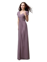 Elegant V-neck Short Sleeves A-line Floor-Length Bridesmaid Dresses
