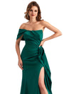 Sexy Side Slit Mermaid Silky Satin One shoulder Chic Long Maid of Honor Dresses