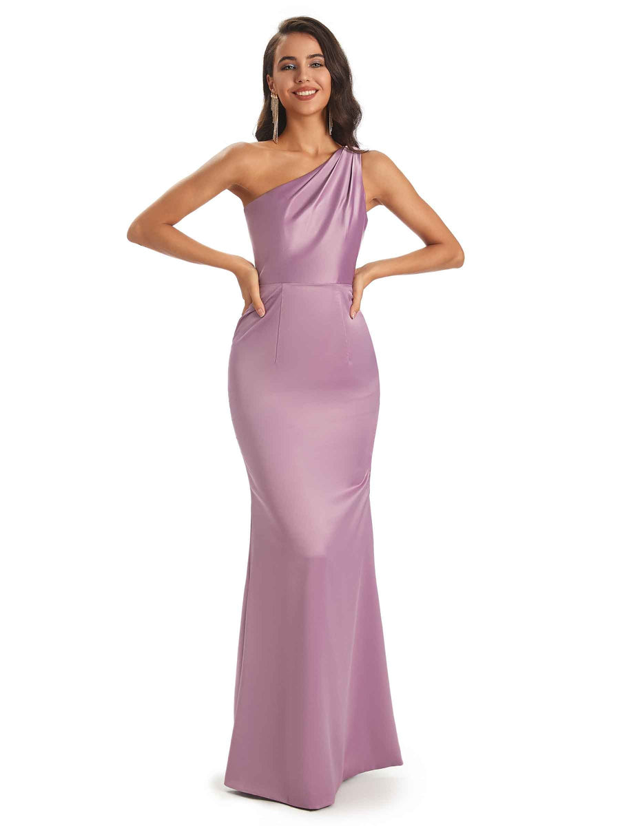 Sexy Satin One Shoulder Simple Long Mermaid Prom Dresses Online