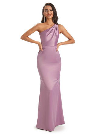 Sexy Satin One Shoulder Simple Long Mermaid Prom Dresses Online
