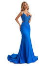 Royal Blue Heavily Beaded Spaghetti Straps Mermaid Floor-length Long Party Prom Dresses
