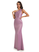 Sexy Satin One Shoulder Simple Long Mermaid Prom Dresses Online