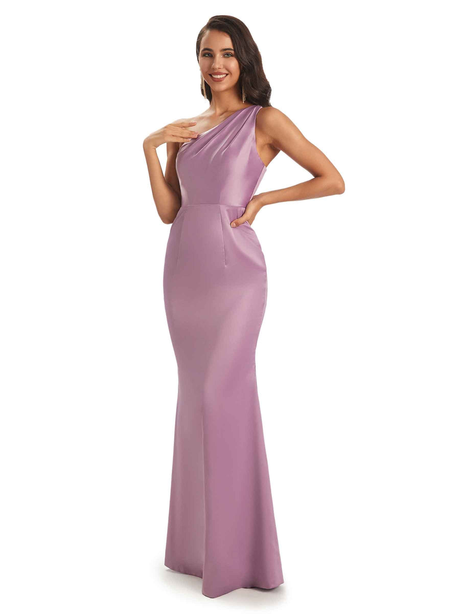 Sexy Satin One Shoulder Simple Long Mermaid Prom Dresses Online