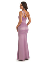 Sexy Satin One Shoulder Simple Long Mermaid Prom Dresses Online