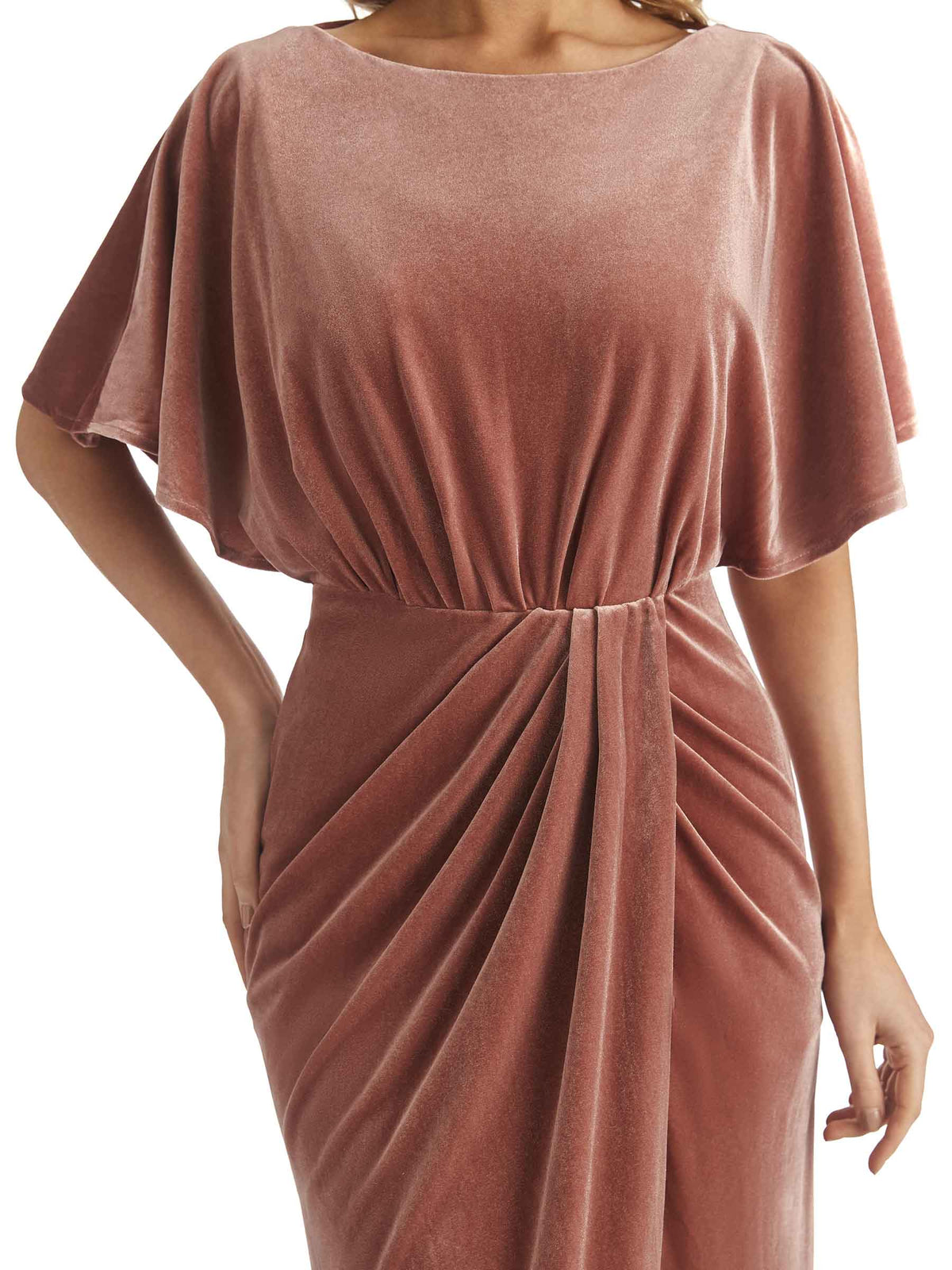 Elegant Mermaid Cap Sleeves Middle Slit Velvet Long Bridesmaid Dresses