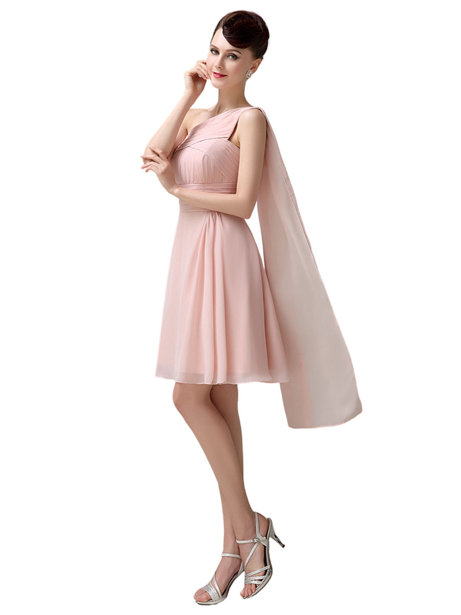 Cute Chiffon One Shoulder Unique Cheap Short Bridesmaid Dresses Online