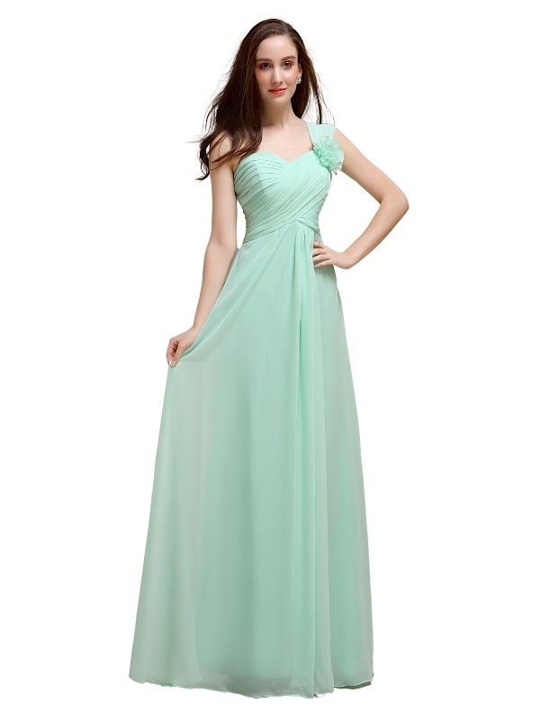 Elegant A-line One-Shoulder With Flowers Floor-Length Bridesmaid Dresses