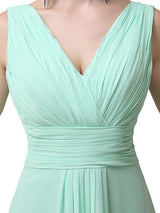 Simple A-line Chiffon V-Neck Floor-Length Long Bridesmaid Dresses