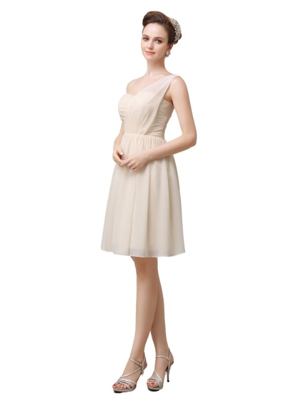 Elegant One-shoulder A-line Knee-Length Short Bridesmaid Dresses