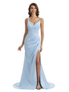 Sexy Side Slit Mermaid Silky Satin Chic Long Maxi Unique Maid of Honor Dresses