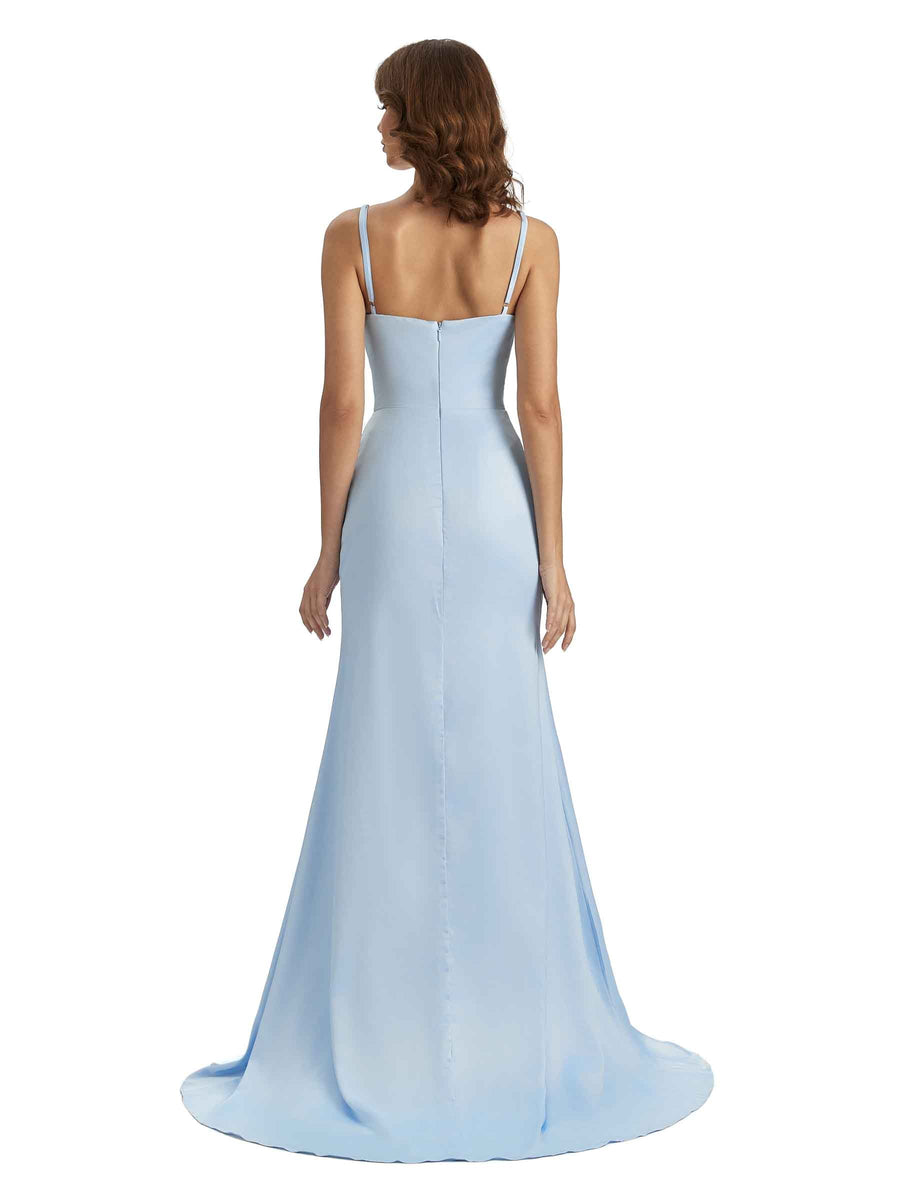 Sexy Side Slit Mermaid Silky Satin Chic Long Maxi Unique Maid of Honor Dresses