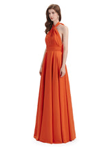 Simple A-Line High Neck Pleats Chiffon Floor Length Bridesmaid Dresses