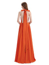 Simple A-Line High Neck Pleats Chiffon Floor Length Bridesmaid Dresses