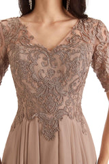 Elegant Short Sleeves Chiffon Lace Ankle-Length Short Mother of The Bride Dresses