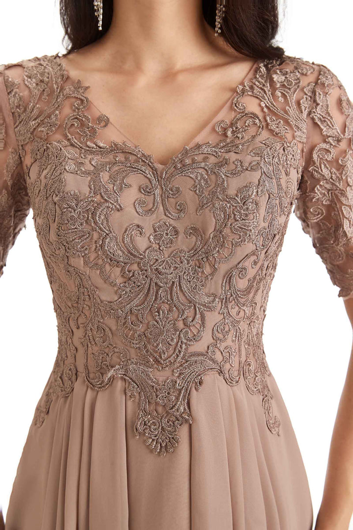 Elegant Short Sleeves Chiffon Lace Ankle-Length Short Mother of The Bride Dresses