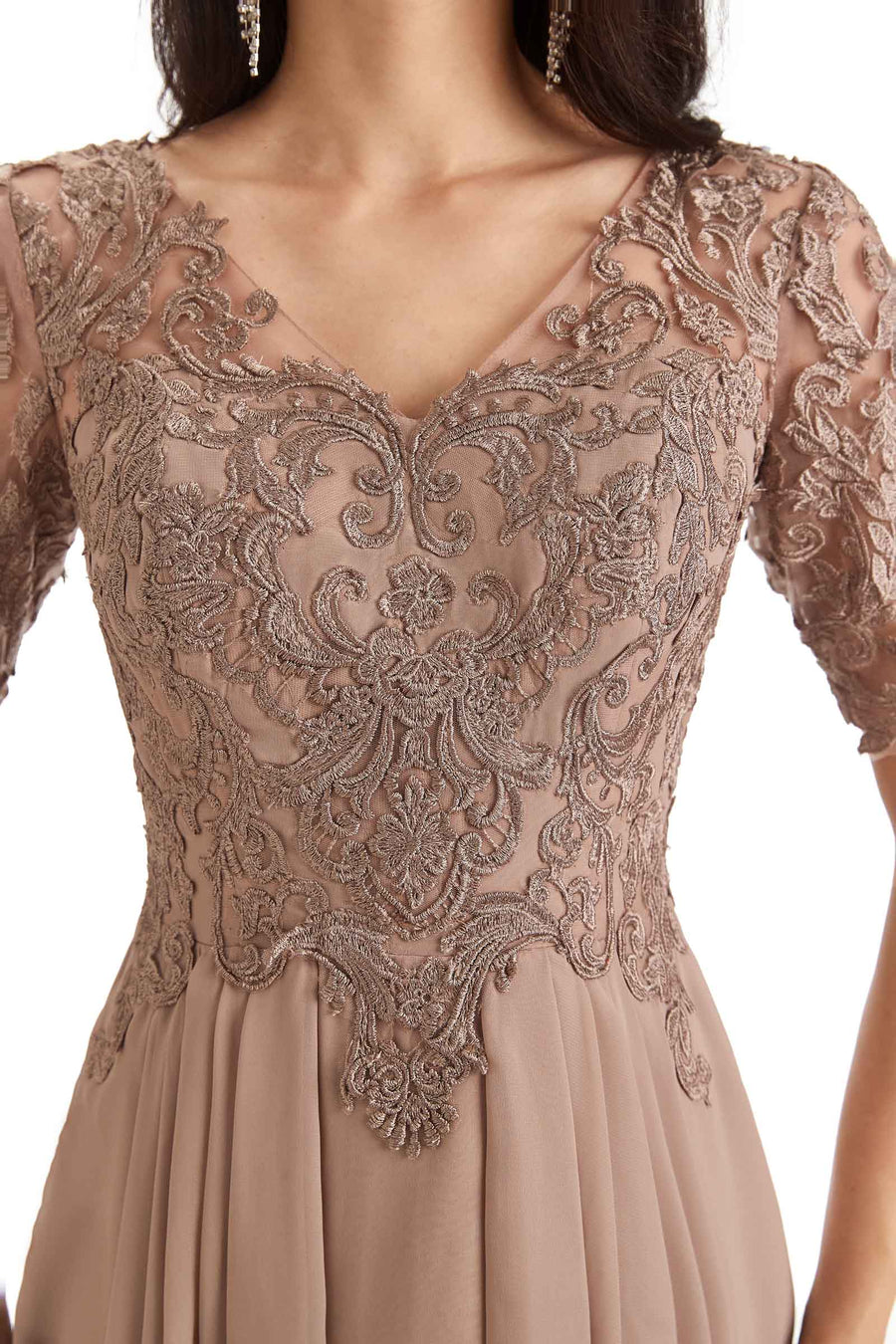 Elegant Short Sleeves Chiffon Lace Ankle-Length Short Mother of The Bride Dresses