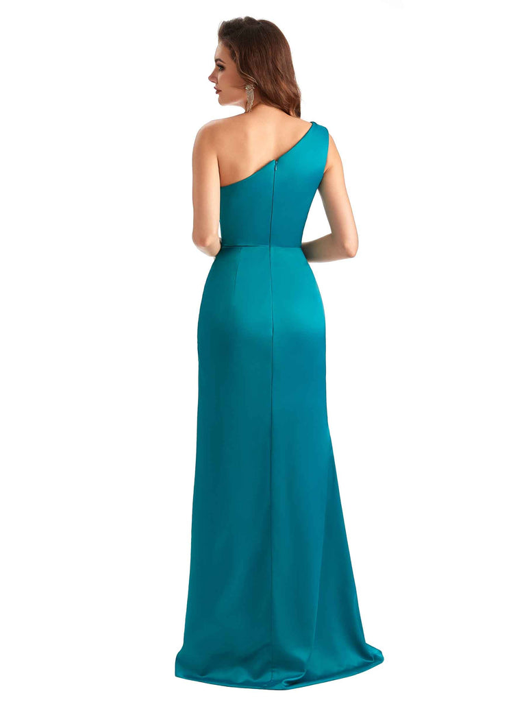 Sexy Side Slit Mermaid Silky Satin One Shoulder Unique Maid Of Honor Dresses