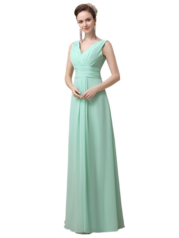 Simple A-line Chiffon V-Neck Floor-Length Long Bridesmaid Dresses