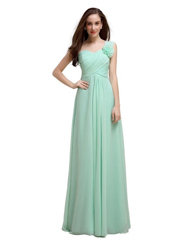 Elegant A-line One-Shoulder With Flowers Floor-Length Bridesmaid Dresses