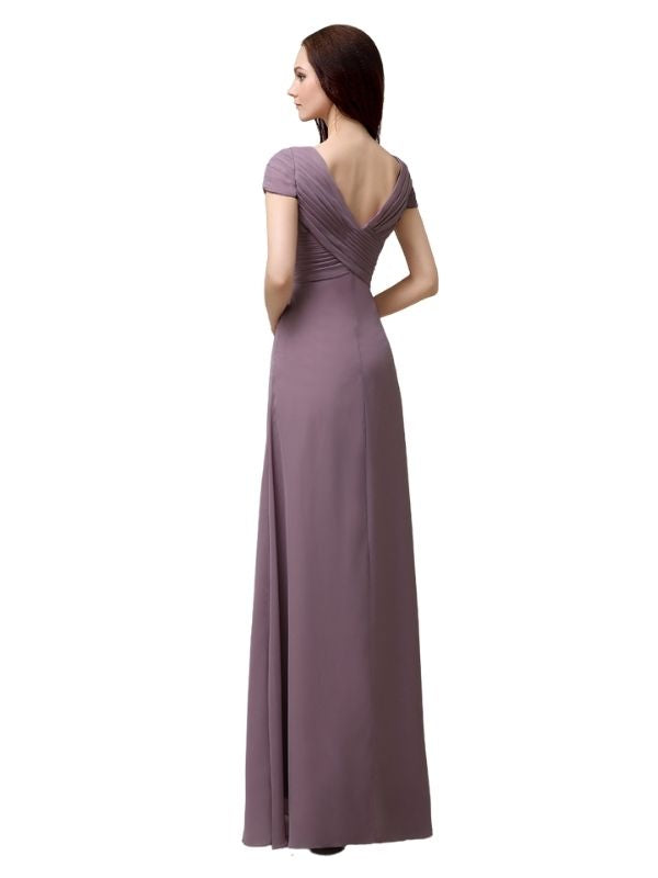Elegant V-neck Short Sleeves A-line Floor-Length Bridesmaid Dresses