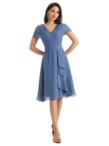 Elegant A-line Chiffon Cap Sleeves V-neck Short Mother of The Bride Dresses