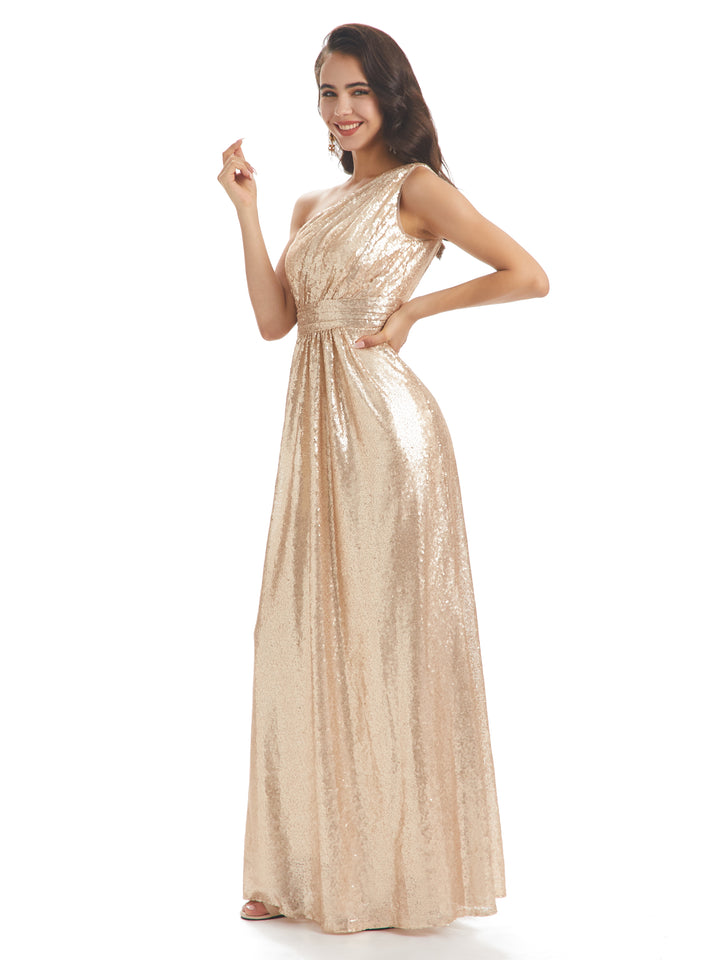 Sexy Sequin One Shoulder Sleeveless Long Mermaid Bridesmaid Dresses