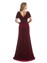 Elegant Sheath Velvet Flutter Sleeves V-neck Winter Long Formal Evening Dresses