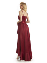 Elegant High Low V-neck Satin Formal Evening Dresses For Women Online