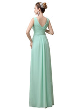 Simple A-line Chiffon V-Neck Floor-Length Long Bridesmaid Dresses