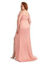 Plus Size Sexy Side Slit Mermaid Cold Shoulder Soft Satin Long Bridesmaid Dresses Online
