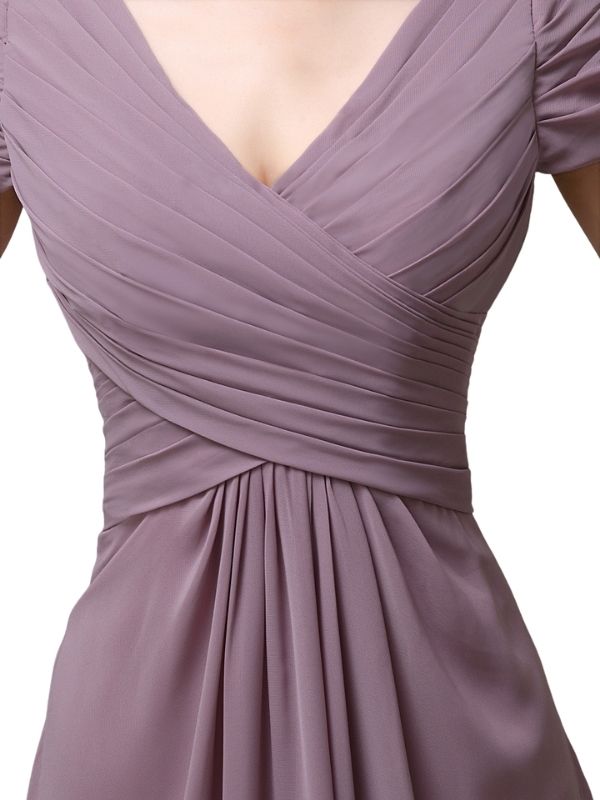 Elegant V-neck Short Sleeves A-line Floor-Length Bridesmaid Dresses