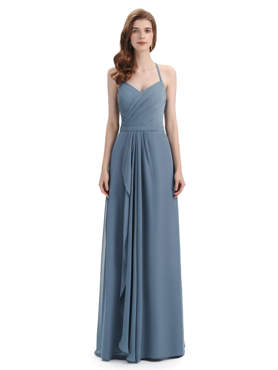Charming Halter V-neck Floor Length Bridesmaid Dresses