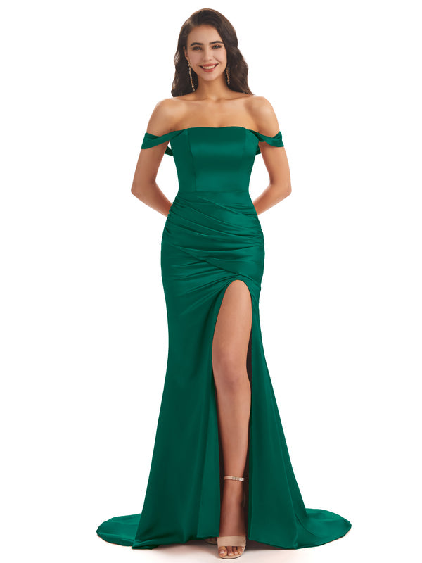 Emerald Green Sexy Chic Silky Mismatched Soft Satin Mermaid Long Bridesmaid Dresses Online