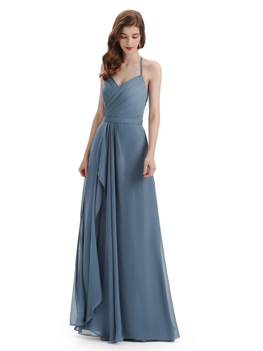 Charming Halter V-neck Floor Length Bridesmaid Dresses