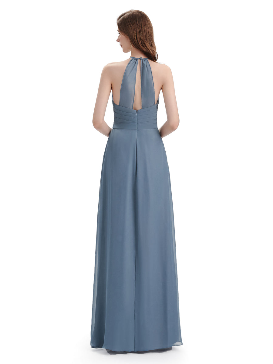 Charming Halter V-neck Floor Length Bridesmaid Dresses