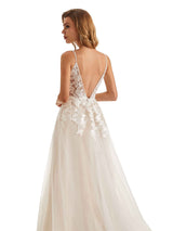 Elegant Spaghetti Straps Lace Applique A-line Wedding Dresses Online