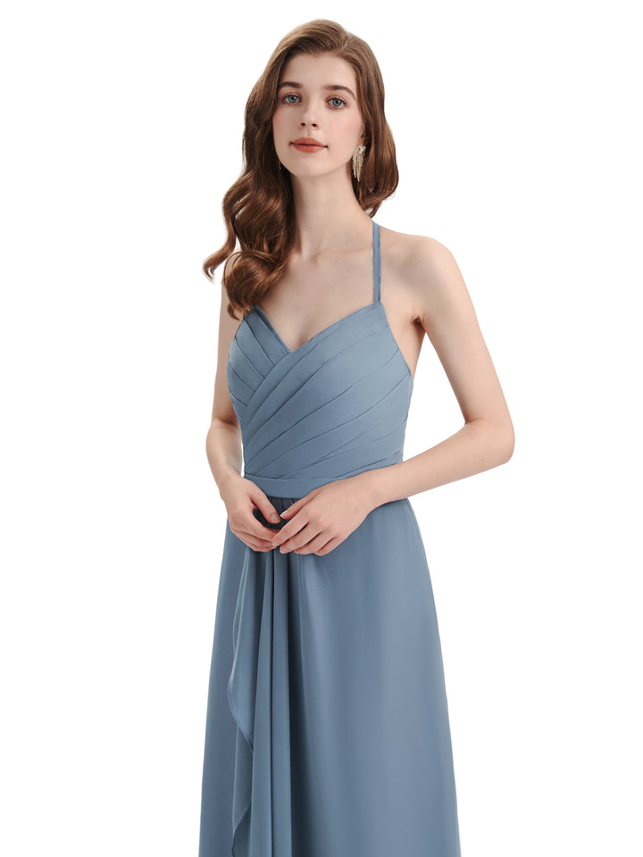 Charming Halter V-neck Floor Length Bridesmaid Dresses