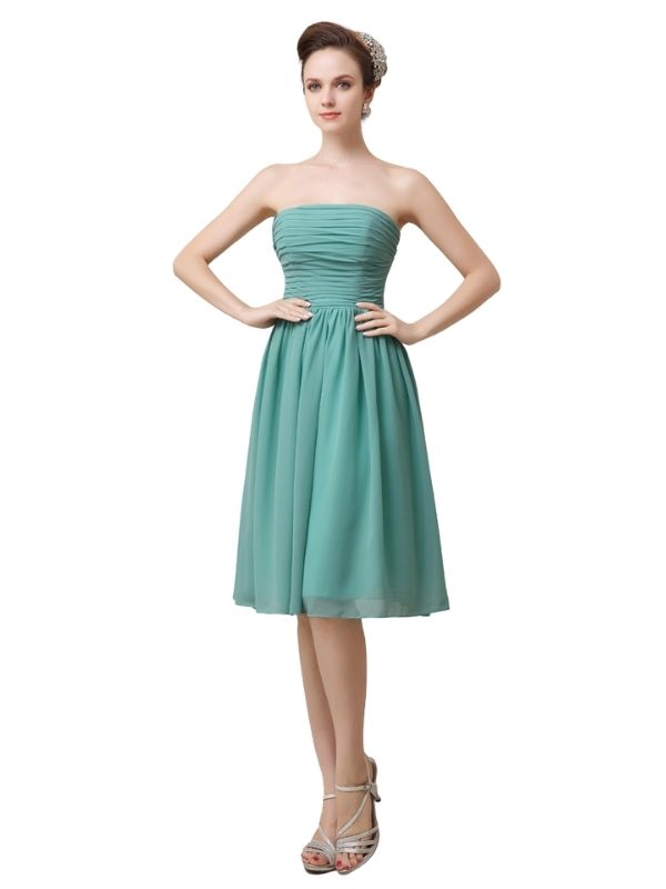 Pretty Strapless Chiffon A-line Knee-Length Short Bridesmaid Dresses