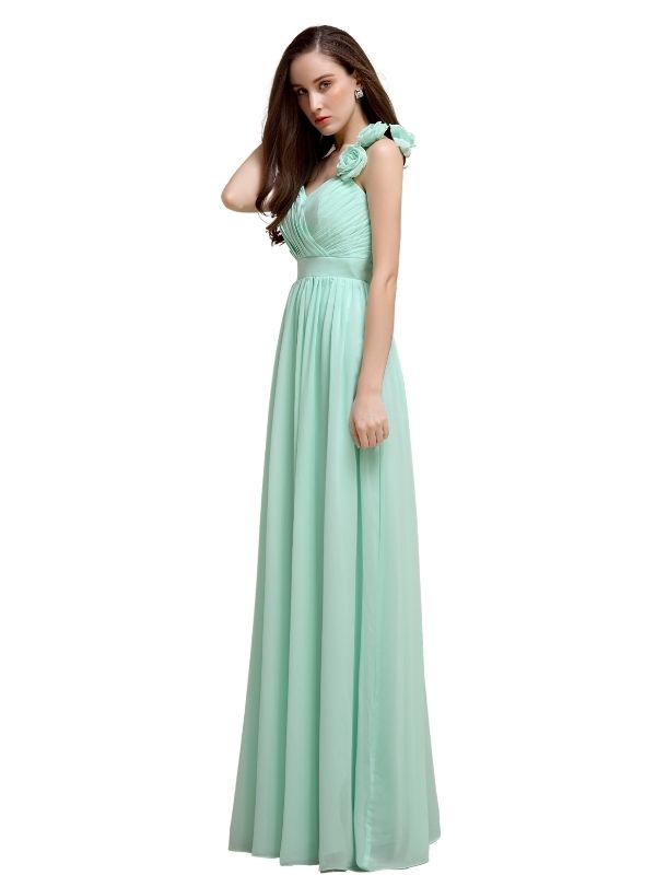 A-line One-Shoulder With Flowers Floor-Length Bridesmaid Dresses